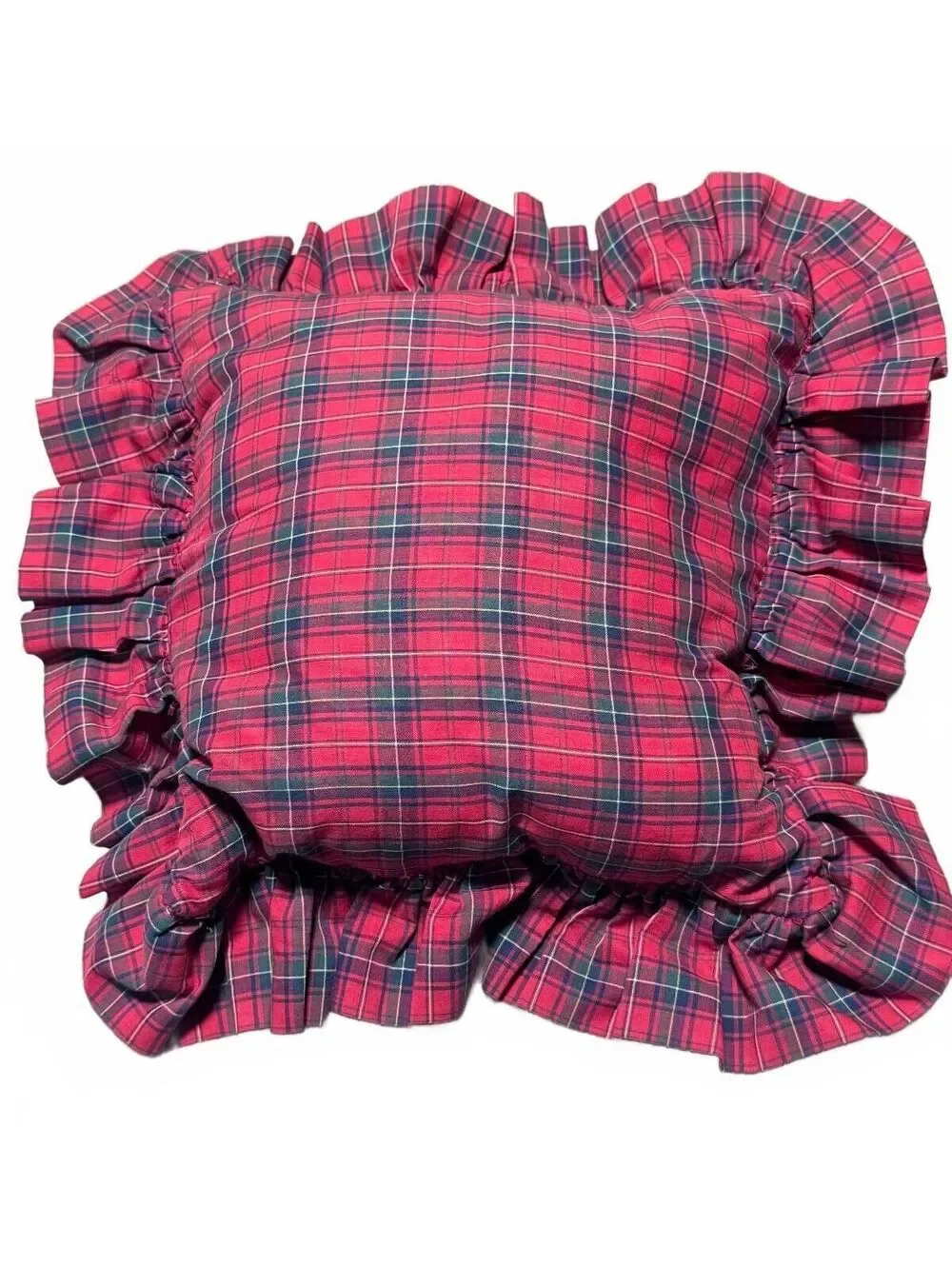 Vintage Embroidered Throw Pillow Scotland Red Plaid Tartan Small 14